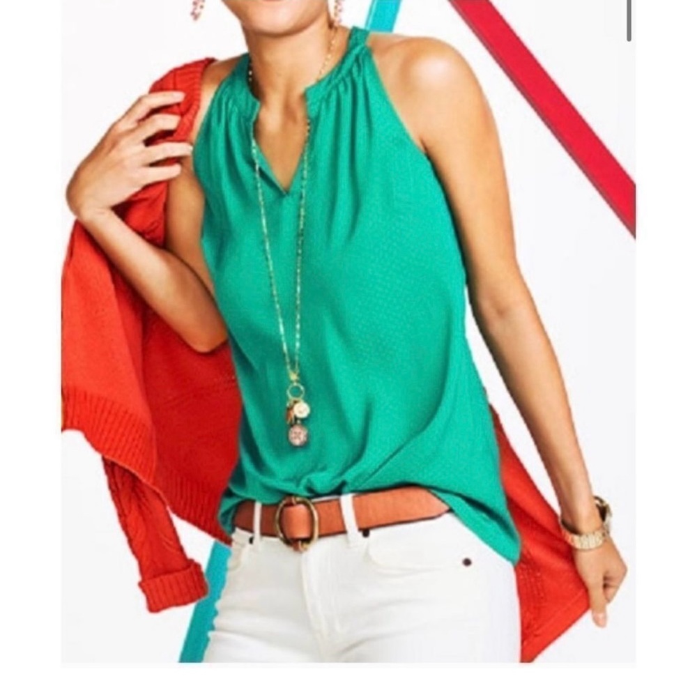 Cabi poka dot green blouse